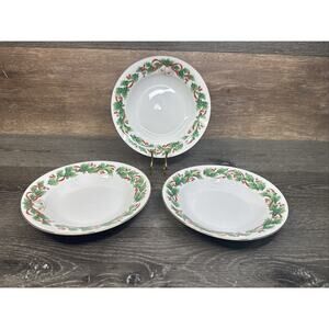 1990 Sango Noel Christmas Holiday 8" Gold Rimmed Soup Bowl # 8401 ~Set Of 3